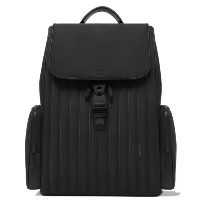 Großer Rucksack mit Klappe aus Nylon und Leder Großer Rucksack mit Klappe aus Nylon und Leder
